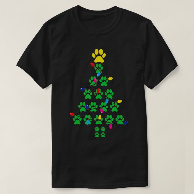 Paws Print Christmas Tree Dog Cat  T-Shirt (Design Front)