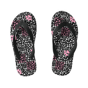 Paws print pattern NS 01b. Black BG Kid's Thongs