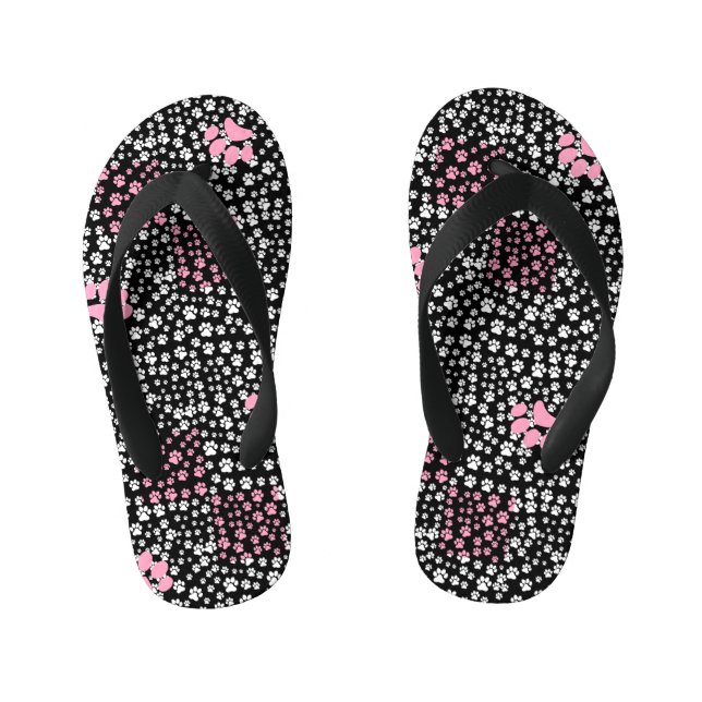 Paws print pattern NS 01b. Black BG Kid's Thongs (Footbed)