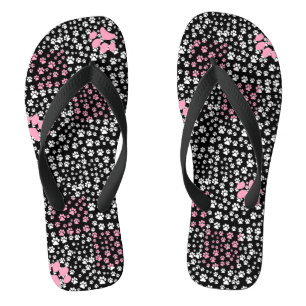 Paws print pattern NS 01b. Black BG Thongs