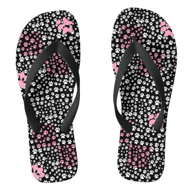 Paws print pattern NS 01b. Black BG Thongs (Footbed)