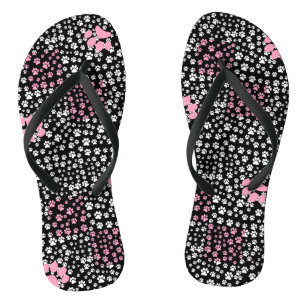 Paws print pattern NS 01b. Black BG Thongs