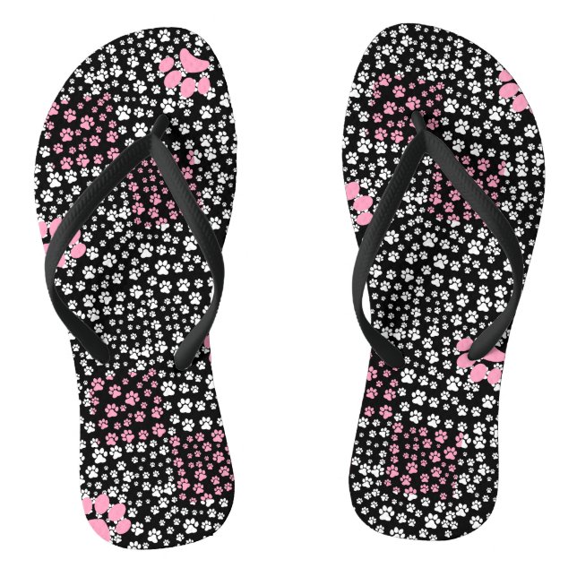Paws print pattern NS 01b. Black BG Thongs (Footbed)