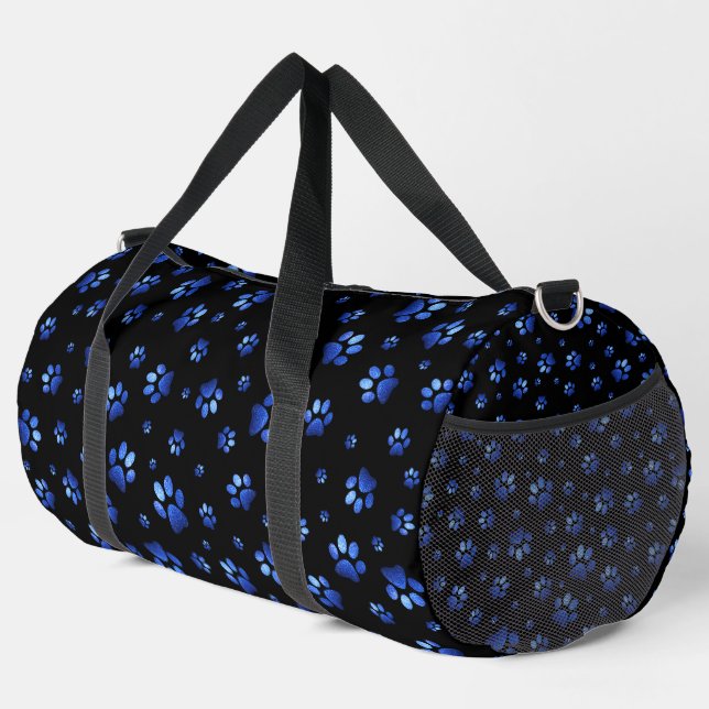  Paws print sparkle blue glitter, Duffle Bag (Right Corner)