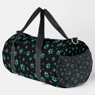 Paws print sparkle cyan glitter, Duffle Bag