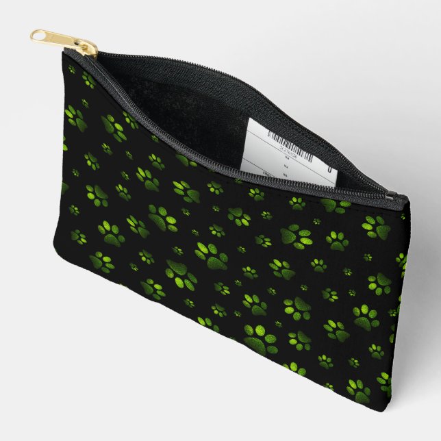  Paws print sparkle dark green glitter, Accessory Pouch (Open)