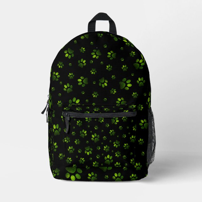  Paws print sparkle dark green glitter, Printed Backpack (Front)