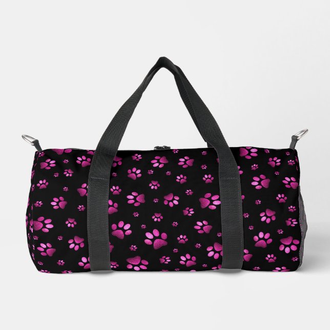  Paws print sparkle pink glitter, Duffle Bag (Front)