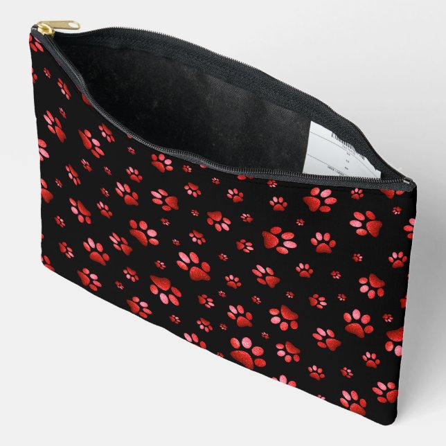  Paws print sparkle red glitter, Accessory Pouch (Open)