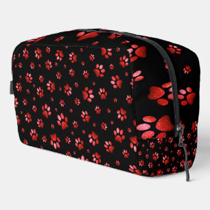 Paws print sparkle red glitter, Dopp Kit