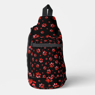 Paws print sparkle red glitter, Sling Bag
