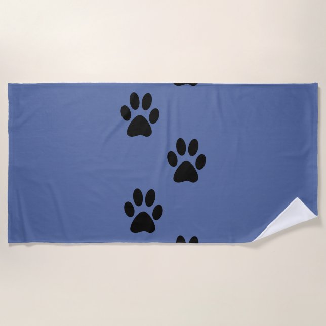 Paws prints black and blue beach towel (Front)