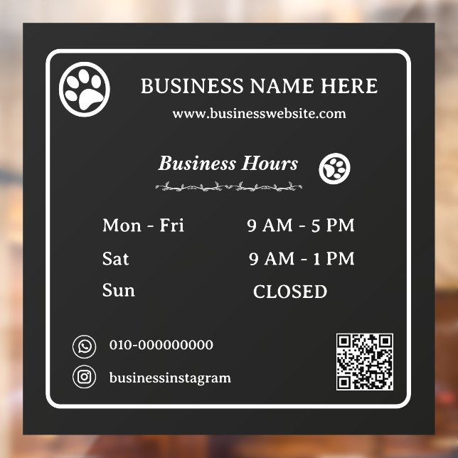 Paws QR Code Minimalist Business Opening Hours (Sheet 2)