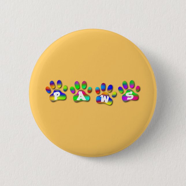 Paws Rainbow Colour Pawprints 6 Cm Round Badge (Front)