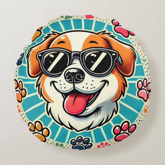 Paws & Shades Round Pillow (Front)