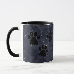 Paws Star and Crescent Moons Blue Watercolor Mug