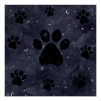 Paws Star and Crescent Moons Blue Watercolor