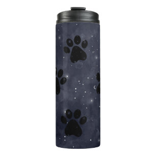 Paws Star and Crescent Moons Blue Watercolor Thermal Tumbler