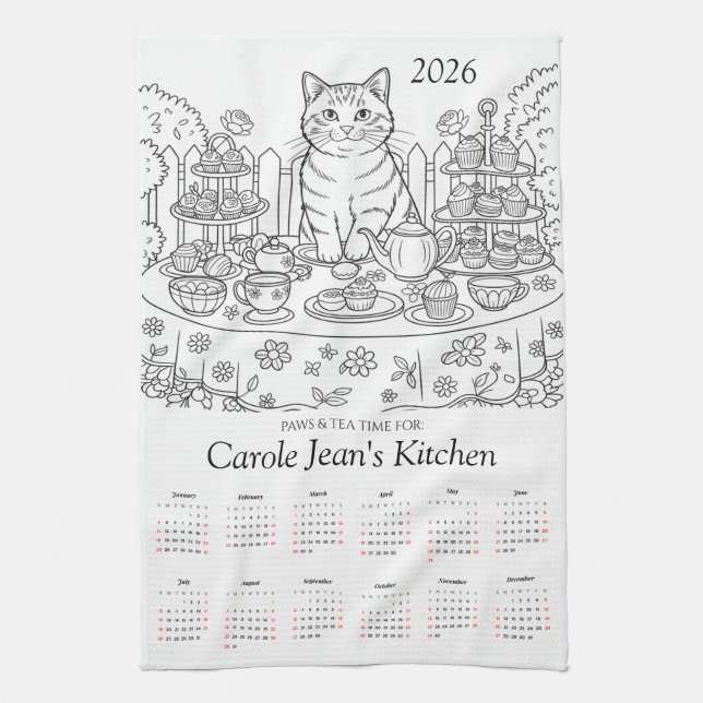 Paws & Tea Time Kitchen Tea Towels 2026 Calendar (Vertical)