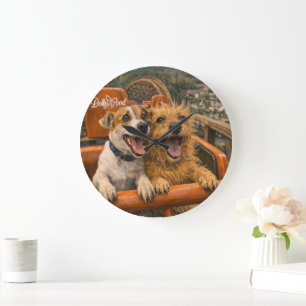 Paws & Thrills – Joyful Dogs on a Roller Coaster Large Clock