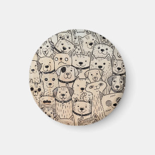 Paws Together Whimsical Crowd of Dogs and cat Magnet