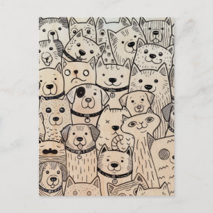 Paws Together Whimsical Crowd of Dogs and cat Postcard