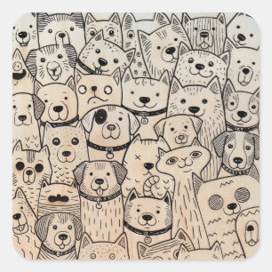 Paws Together Whimsical Crowd of Dogs and cat Square Sticker