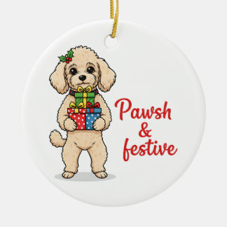 Pawsh and Festive Dog, Fancy Christmas Dog  Ceramic Ornament