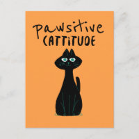 Pawsitive Cattitude Cute Cat Humour Black Orange