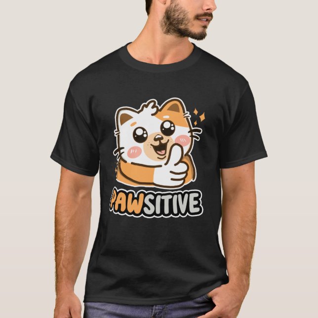 Pawsitive Cute Cat Thumbs Up Kitten T-Shirt (Front)