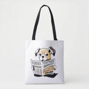 Pawsitive News Dog Reading Newspaper T-Shirt Tote Bag