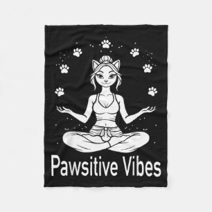 Pawsitive Vibes Funny Cat Meditation Yoga Positive Fleece Blanket
