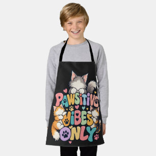Pawsitive Vibes Only Pastel Cartoon Cat Art design Apron