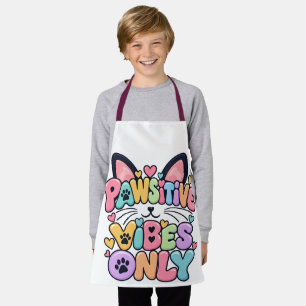Pawsitive Vibes Only Pastel Cat Bubble Letter Art Apron