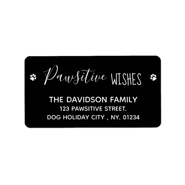 Pawsitive Wishes Cute Pet Dog Black Christmas Label (Front)
