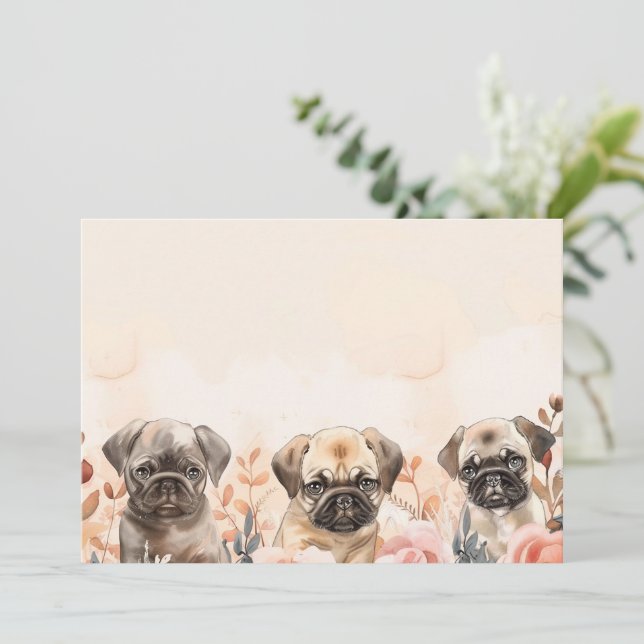 Pawsitively Adorable three Watercolor Pugs Thank You Card (Standing Front)