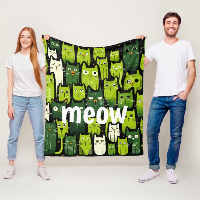Pawsitively Cosy: Cute Funny Doodle Cat Lover Fleece Blanket (In Situ)