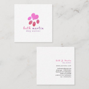 Pawsitively Cute Pink Watercolor Animal PETS Paw Square Business Card