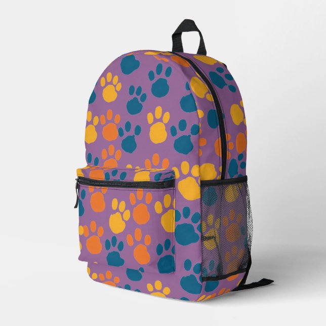 Pawsitively Cute Purple Printed Backpack (Back Corner Right)
