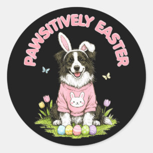 Pawsitively easter border collie bunny ears eggs classic round sticker