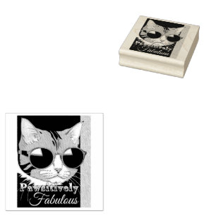 Pawsitively Fabulous Cat Rubber Stamp