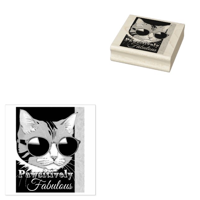 Pawsitively Fabulous Cat Rubber Stamp (Stamped)