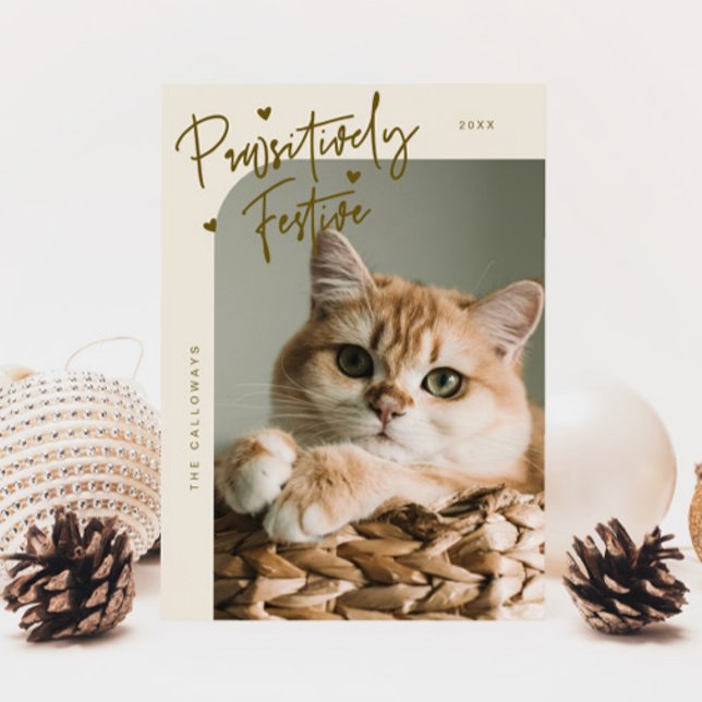 Pawsitively Festive Cat Photo Cream Christmas Holiday Card (Creator Uploaded)