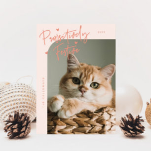 Pawsitively Festive Cat Photo Peach Christmas Holiday Card