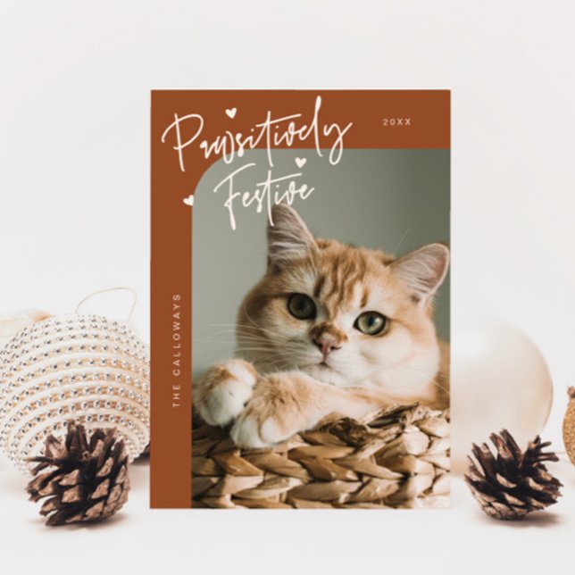 Pawsitively Festive Cat Photo Terracotta Christmas Holiday Card (Creator Uploaded)