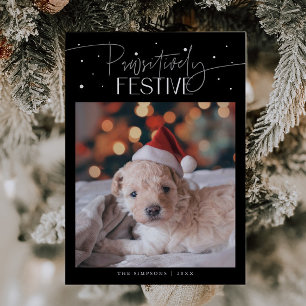 Pawsitively Festive Dog Photo Black Christmas  Holiday Card