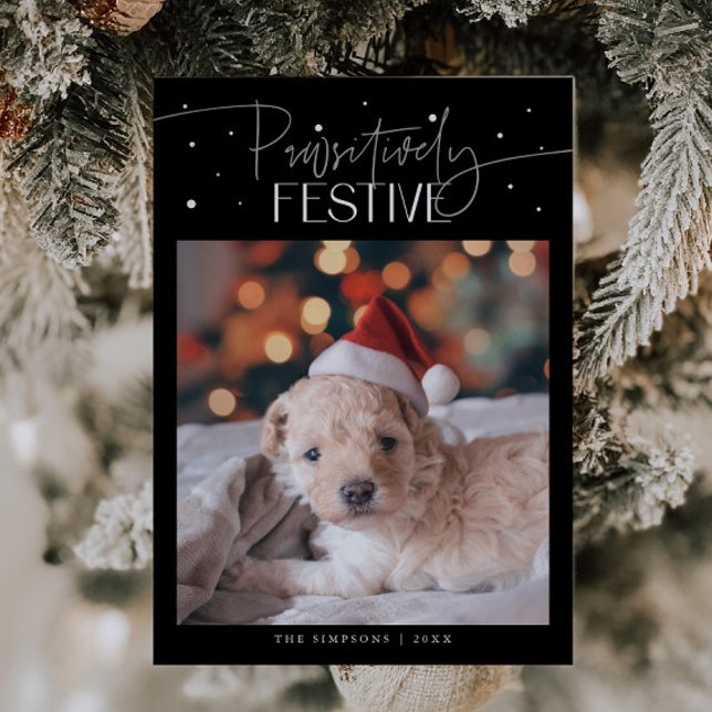 Pawsitively Festive Dog Photo Black Christmas  Holiday Card (Creator Uploaded)