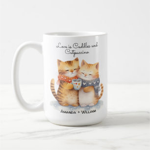 Pawsitively in Love Cute Cat Cuddle Cartoon Coffee Mug