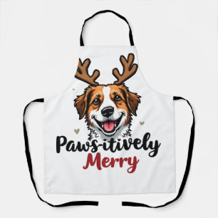 Pawsitively Merry Funny Christmas Dog Reindeer Apron