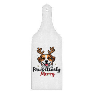 Pawsitively Merry Funny Christmas Dog Reindeer   Cutting Board